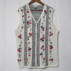 Adrian Delafield for Haband Floral Knit Sweater Vest Size XL